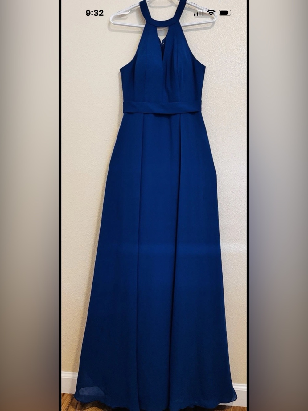 Azazie Royal Blue Maxi Dress with Pleated Front